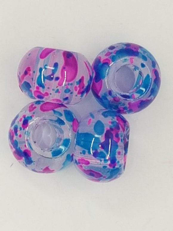 15MM LARGE HOLE GLASS RONDELLES - FUCHSIA/BLUE