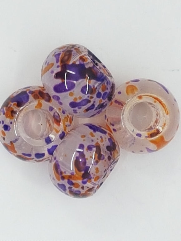 15MM LARGE HOLE GLASS RONDELLES - PURPLE/ORANGE