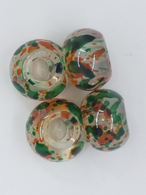 15MM LARGE HOLE GLASS RONDELLES - GREEN/ORANGE