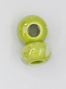 15-16x9-10MM LARGE HOLE H/MADE PORCELAIN RONDELLES - GREEN/WHITE