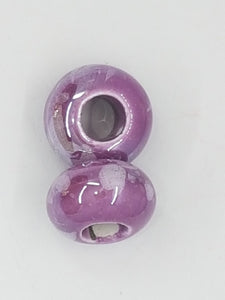 15-16x9-10MM LARGE HOLE H/MADE PORCELAIN RONDELLES - PLUM/WHITE