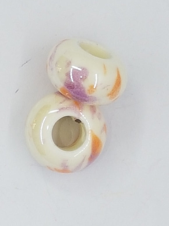 15-16x9-10MM LARGE HOLE H/MADE PORC. RONDELLES - CREAM/ORANGE/MAUVE