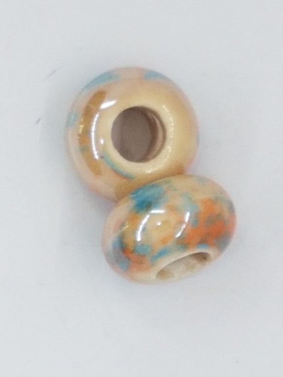 15-16x9-10MM LARGE HOLE H/MADE PORC. RONDELLES - BEIGE/BLUE/ORANGE