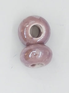 15-16x9-10MM LARGE HOLE H/MADE PORC. RONDELLES - DUSKY PINK/WHITE
