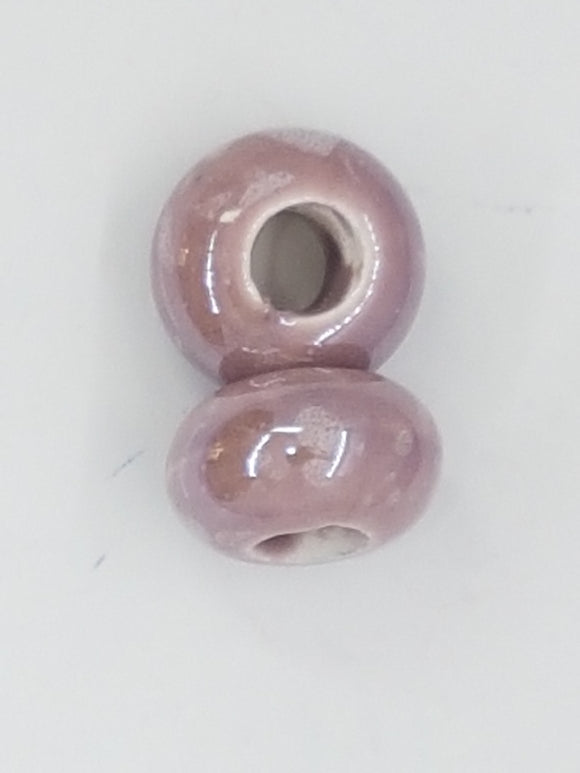 15-16x9-10MM LARGE HOLE H/MADE PORC. RONDELLES - DUSKY PINK/WHITE