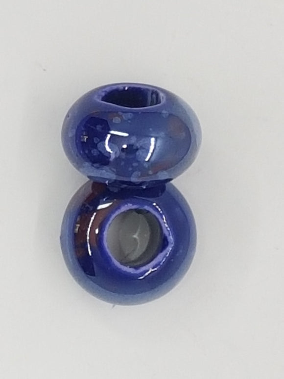 15-16x9-10MM LARGE HOLE H/MADE PORC. RONDELLES - ROYAL BLUE/RUST