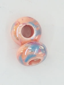 15-16x9-10MM LARGE HOLE H/MADE PORC. RONDELLES - SALMON/BLUE