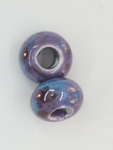15-16x9-10MM LARGE HOLE H/MADE PORC. RONDELLES - PURPLE/BLUE/BROWN