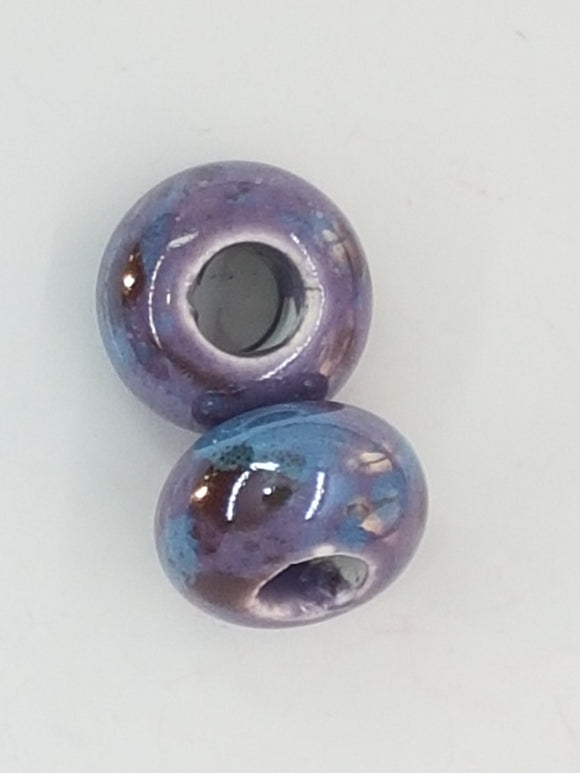 15-16x9-10MM LARGE HOLE H/MADE PORC. RONDELLES - PURPLE/BLUE/BROWN