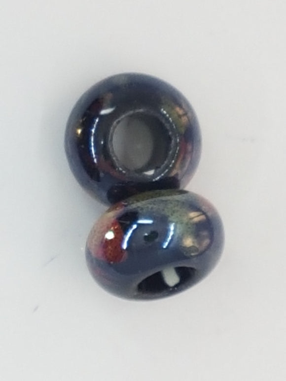 15-16x9-10MM LARGE HOLE H/MADE PORC. RONDELLES - BLACK/RUST