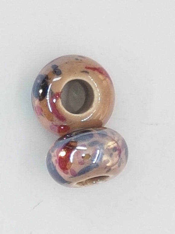 15-16x9-10MM LARGE HOLE H/MADE PORC. RONDELLES - CAMEL/RUST/BLACK