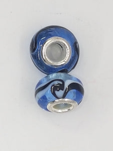 14x9MM LARGE HOLE H/MADE LAMPWORK RONDELLES - BLUE