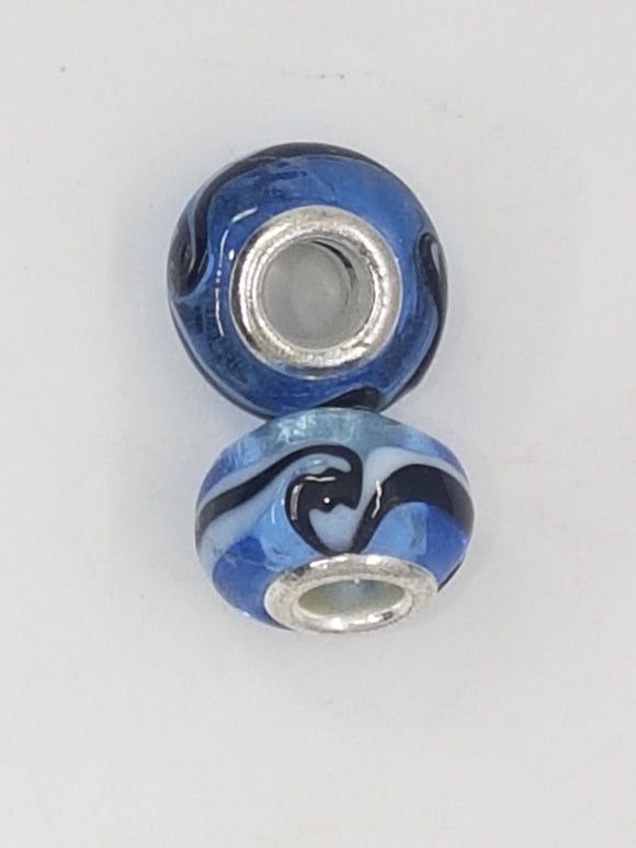 14x9MM LARGE HOLE H/MADE LAMPWORK RONDELLES - BLUE
