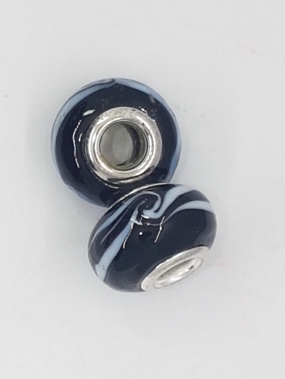 14x9MM LARGE HOLE H/MADE LAMPWORK RONDELLES - BLACK