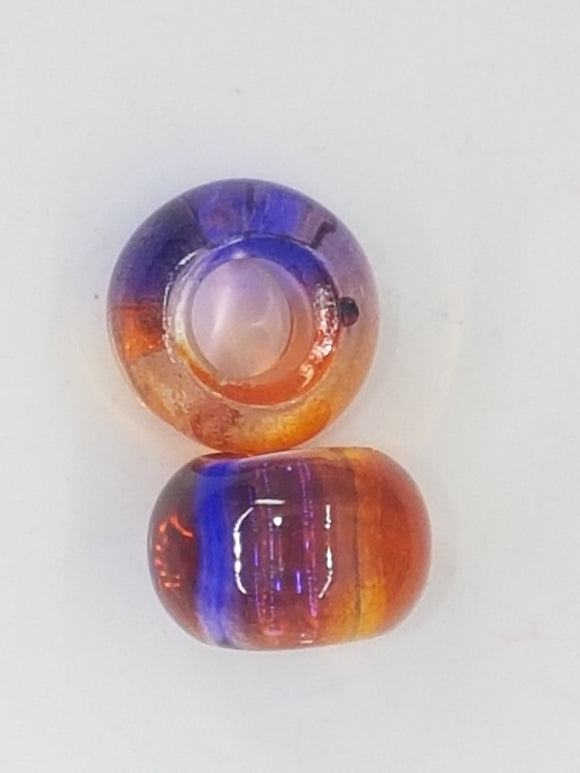 14MM LARGE HOLE GLASS TWO-TONED RONDELLES - PURPLE/ORANGE