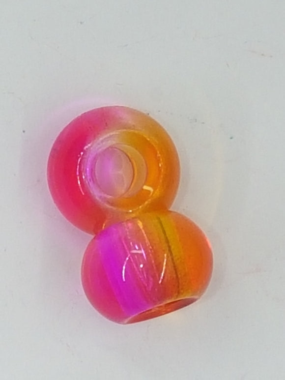 14MM LARGE HOLE GLASS TWO-TONED RONDELLES - FUCHSIA/ORANGE