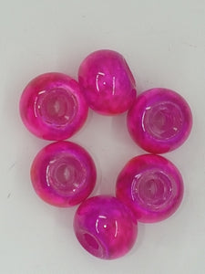 12MM LARGE HOLE GLASS RONDELLES - FUCHSIA