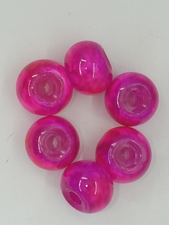 12MM LARGE HOLE GLASS RONDELLES - FUCHSIA