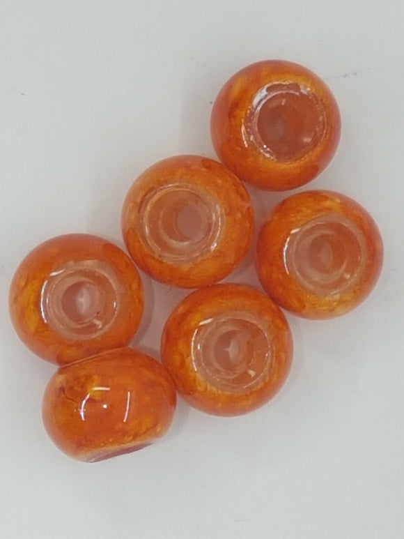 12MM LARGE HOLE GLASS RONDELLES - ORANGE