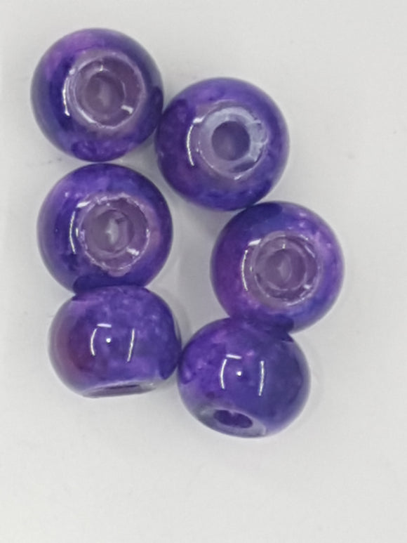12MM LARGE HOLE GLASS RONDELLES - PURPLE
