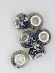 14MM LARGE HOLE ACRYLIC RONDELLES - WHITE FLOWERS