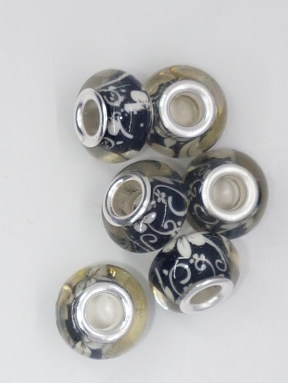 14MM LARGE HOLE ACRYLIC RONDELLES - WHITE FLOWERS