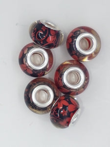 14MM LARGE HOLE ACRYLIC RONDELLES - RED/ORANGE FLOWERS