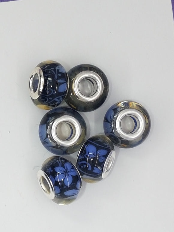 14MM LARGE HOLE ACRYLIC RONDELLES - MAUVE FLOWERS
