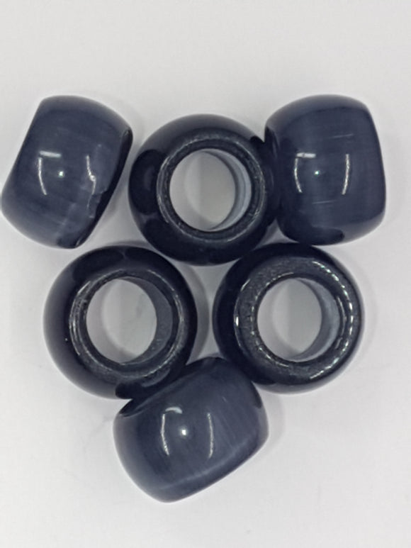 12-14 x 7.8MM LARGE HOLE CAT'S EYE RONDELLES - GREY/BLACK