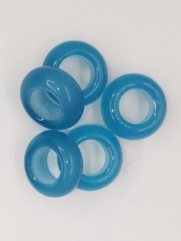 12-14 x 5.6MM LARGE HOLE CAT'S EYE FACETED RONDELLES - LIGHT BLUE