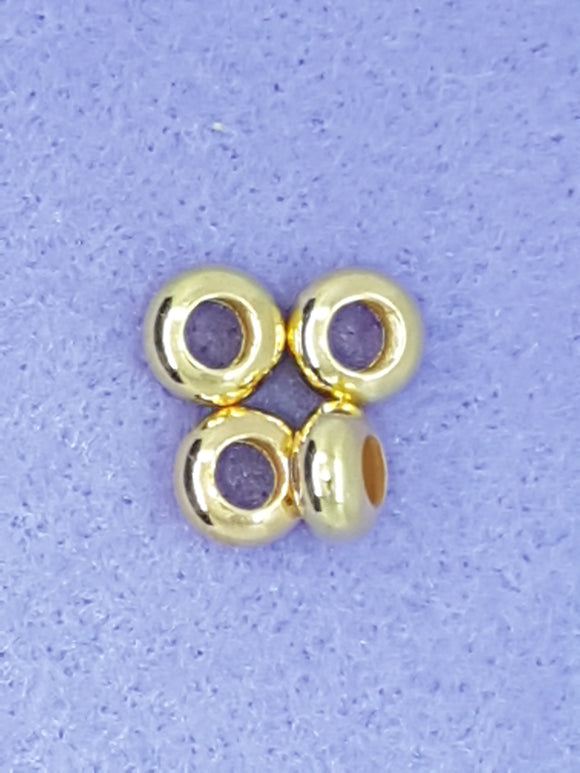 8 X 4MM BRASS LARGE HOLE RONDELLE - GOLD