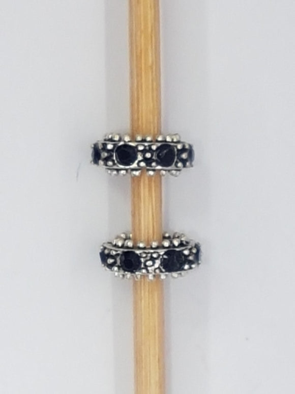 11MM  LARGE HOLE RONDELLE - ANTIQUE SILVER - BLACK