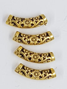 METAL -20.5 x 6.5mm - TIBETAN STYLE ALLOY TUBE BEADS - GOLD
