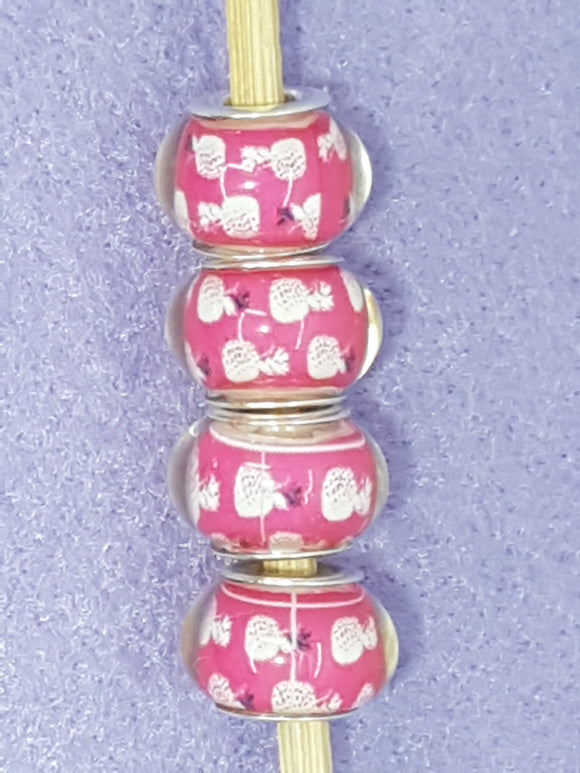 14MM LARGE HOLE ACRYLIC RONDELLES - PINK/WHITE