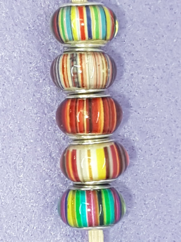 14MM LARGE HOLE ACRYLIC RONDELLES - MIXED STRIPES