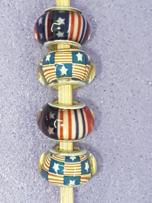 14MM LARGE HOLE ACRYLIC RONDELLES - MIXED STARS & STRIPES