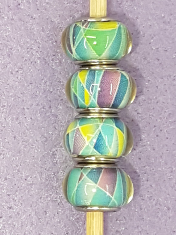 14MM LARGE HOLE ACRYLIC RONDELLES - BLUE/PURPLE/YELLOW