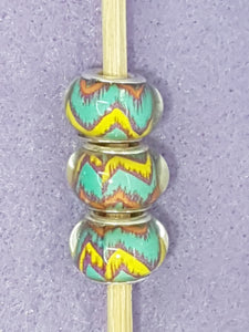 14MM LARGE HOLE ACRYLIC RONDELLES - GREEN/PURPLE/YELLOW CHEVRONS