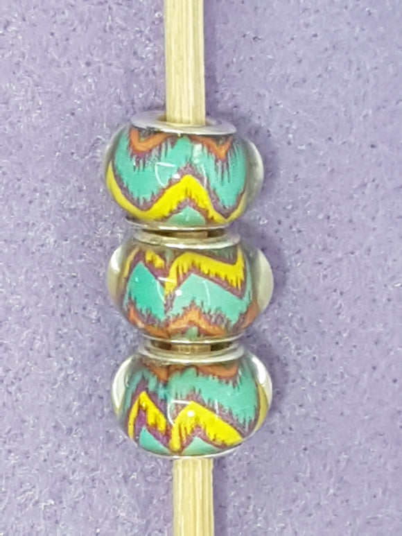 14MM LARGE HOLE ACRYLIC RONDELLES - GREEN/PURPLE/YELLOW CHEVRONS