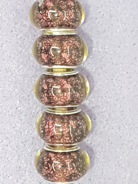 14MM LARGE HOLE ACRYLIC RONDELLES - PINK/BLACK LACE