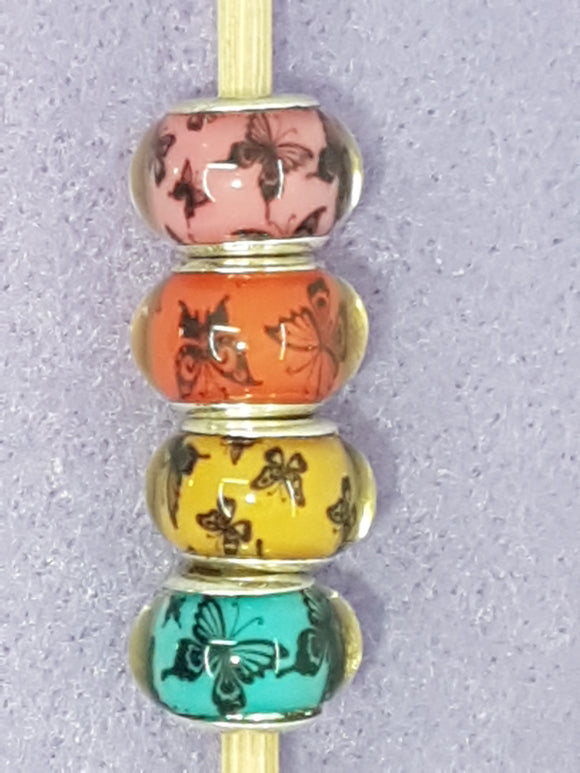 14MM LARGE HOLE ACRYLIC RONDELLES - BUTTERFLIES MIXED COLOURS