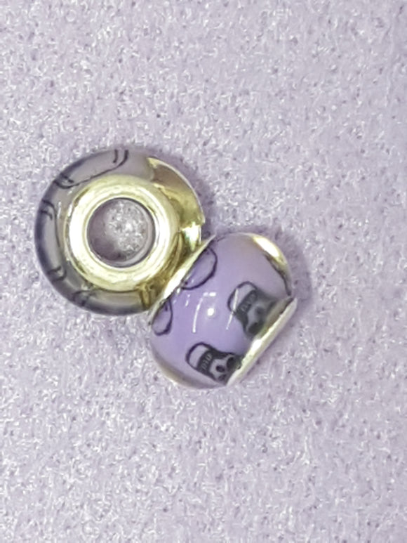 14MM LARGE HOLE ACRYLIC RONDELLES - PURPLE WITH SKULLS