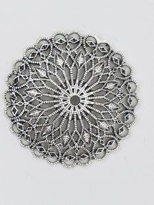 37X4MM TIBETAN STYLE ALLOY FILIGREE MEDALLION - ANTIQUE SILVER