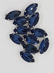 12x6MM GLASS RHINESTONE HORSE EYE MONTEE - STEEL BLUE