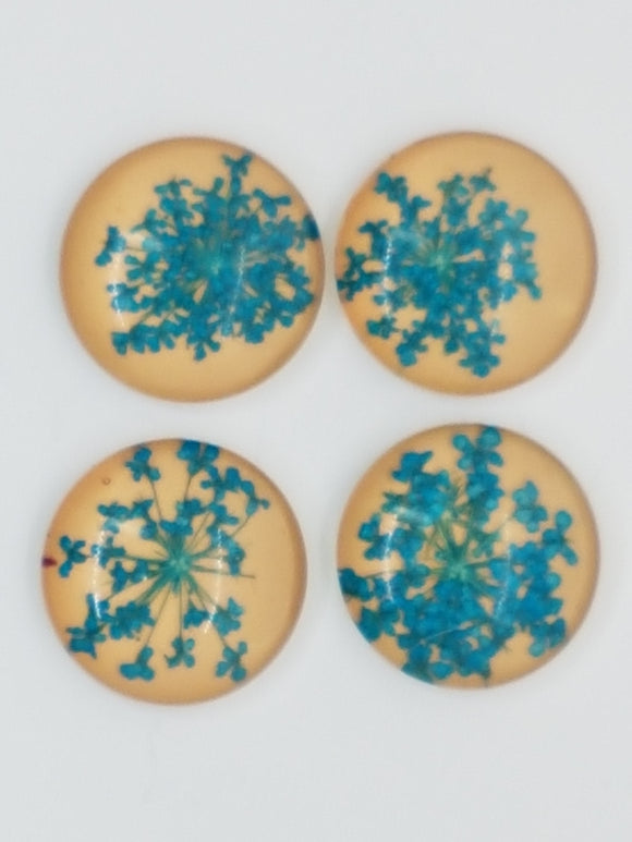 CABOCHON - 20MM GLASS H/MADE HALF DOME WITH DRIED FLOWERS