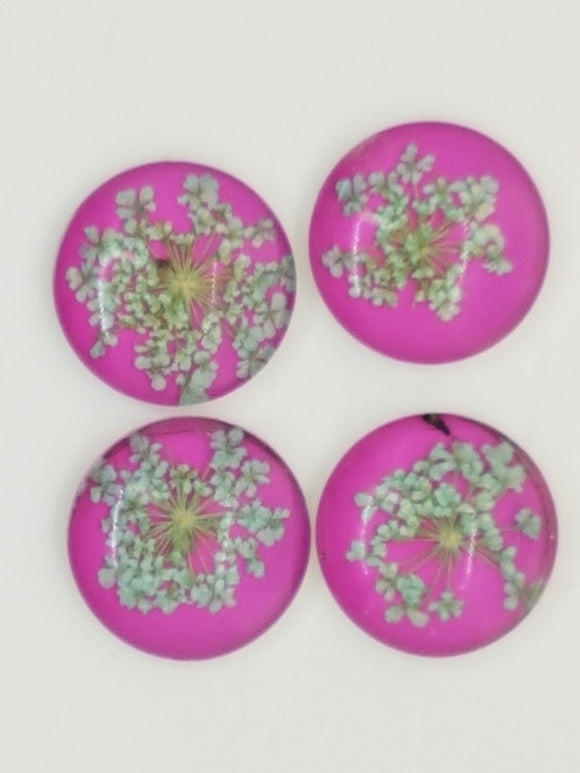 CABOCHON - 20MM GLASS H/MADE HALF DOME WITH DRIED FLOWERS