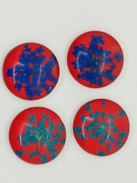 CABOCHON - 20MM GLASS H/MADE HALF DOME WITH DRIED FLOWERS