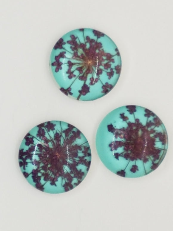 CABOCHON - 20MM GLASS H/MADE HALF DOME WITH DRIED FLOWERS