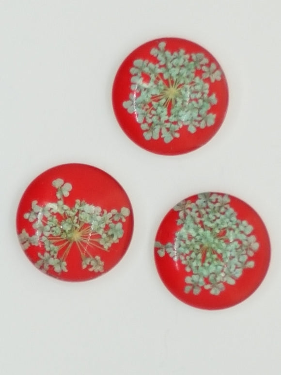 CABOCHON - 20MM GLASS H/MADE HALF DOME WITH DRIED FLOWERS