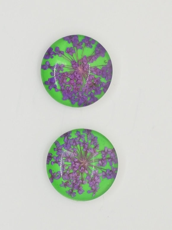 CABOCHON - 20MM GLASS H/MADE HALF DOME WITH DRIED FLOWERS
